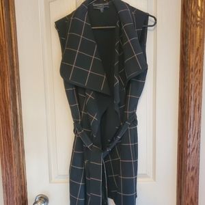 Black and beige plaid belted wrap